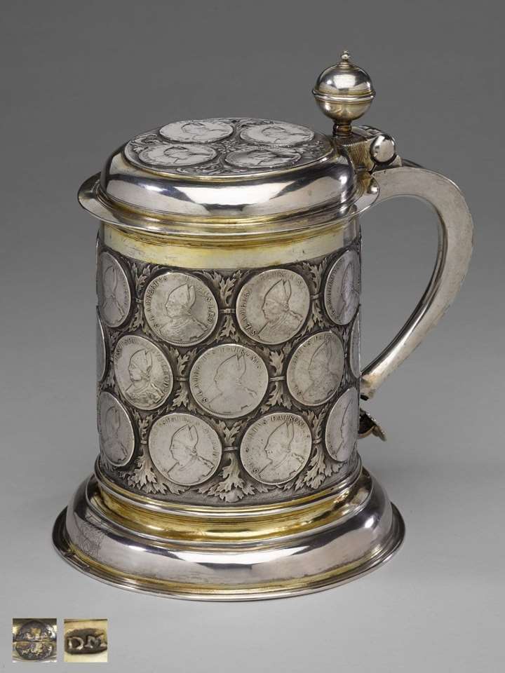 Large German Silver Parcel Gilt Coin Tankard